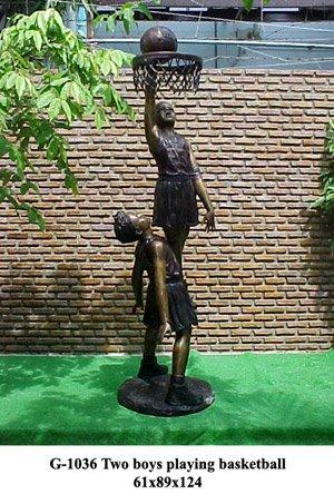 Bronze Two Boys playing Basketball - Click Image to Close