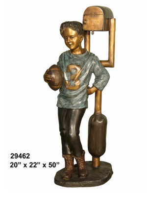 Bronze Football Boy on Mailbox - Click Image to Close