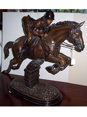 Bronze Jockey on a Horse Jumping - Click Image to Close