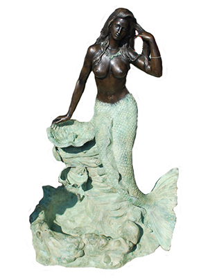 Bronze Mermaid on Rocks Fountain - Click Image to Close