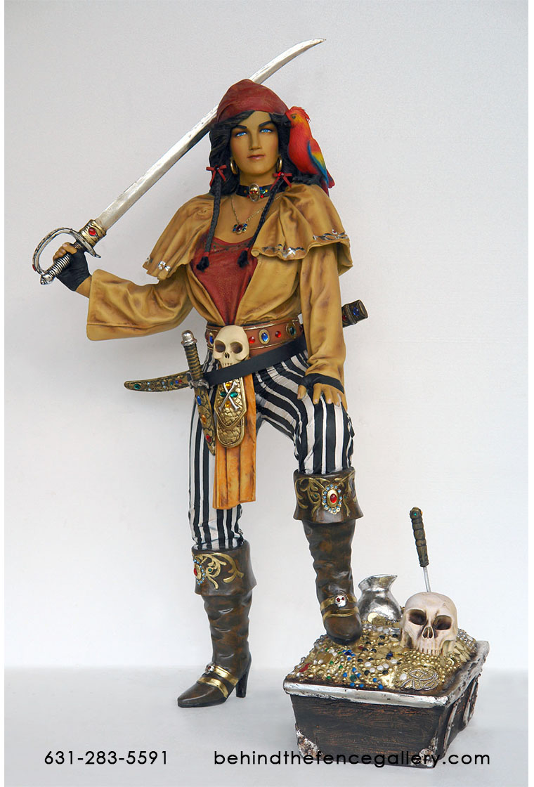 Lady Pirate with Parrot Statue - Click Image to Close