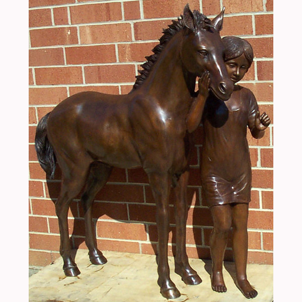 Bronze Girl with Pony Statue - Click Image to Close