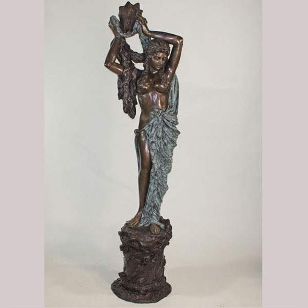 Tall Bronze Lady with Shell Fountain - Click Image to Close