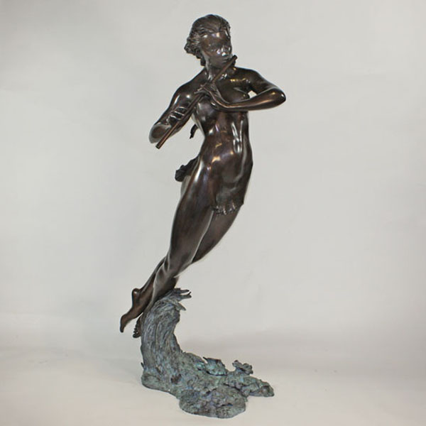 Bronze Girl on Water Playing the Flute Fountain