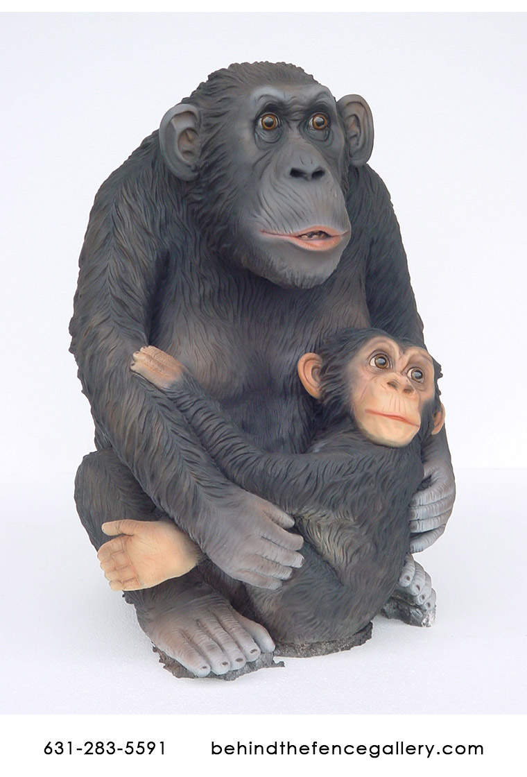 Monkey with Baby Statue - Click Image to Close