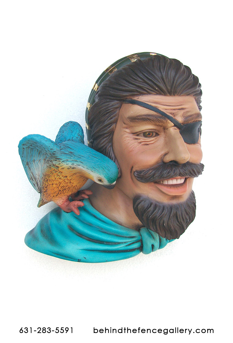 Pirate Head with Parrot Wall Mount - Click Image to Close