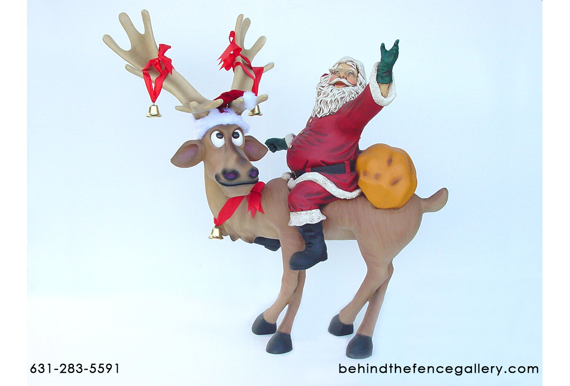 Funny Reindeer Statue with Santa Claus