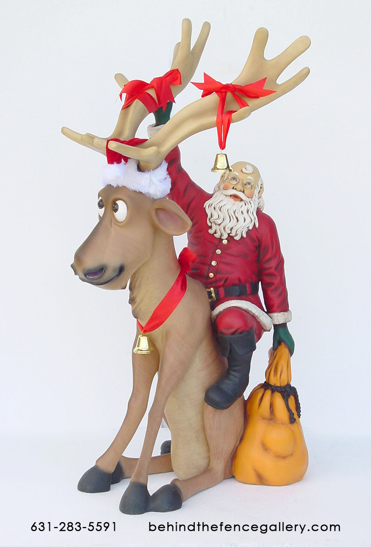 Funny Reindeer Statue with Santa Claus 2 - Click Image to Close