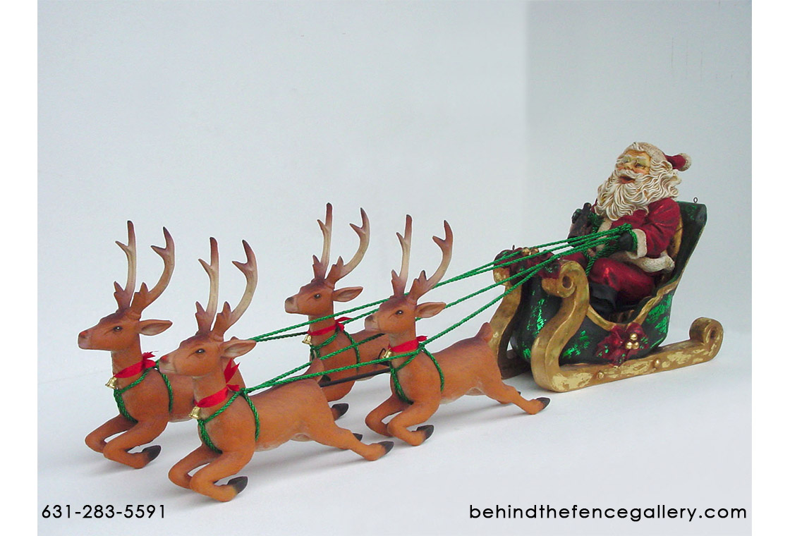 Santa with Reindeer Statue - Click Image to Close