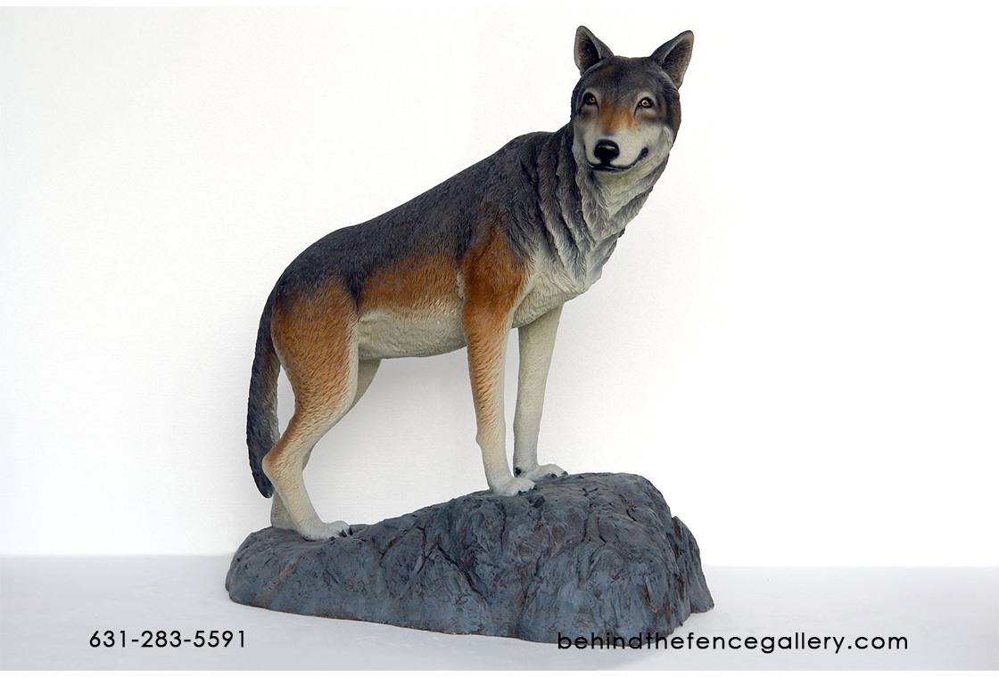 Wolf on Rock Statue