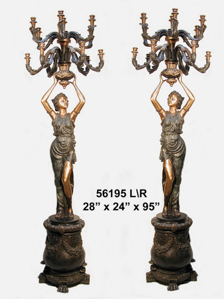 Bronze Lady Rising Candlestick On Base (Pair)