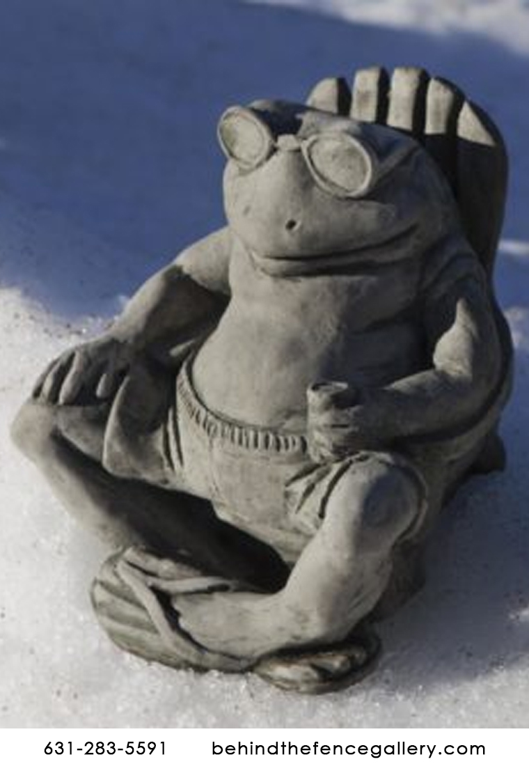 Relaxing Frog Buddy on the Beach Cast Stone Statue
