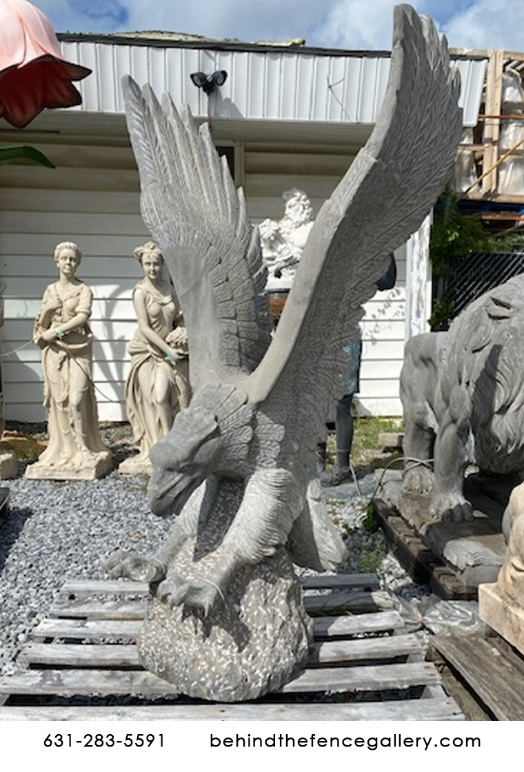 Giant Cast Stone Eagle Flying Statue with Base