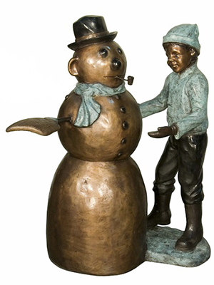 Bronze Boy Playing with a Snowman