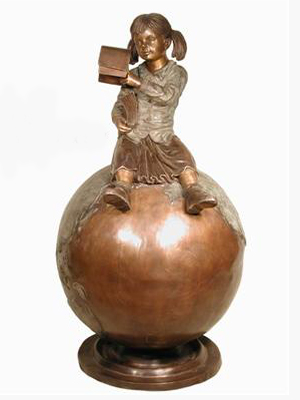 Bronze Girl sitting on a Globe Reading