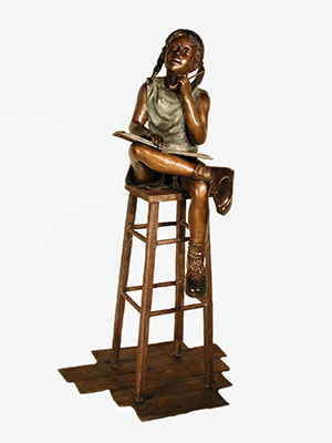 Bronze Girl reading on Stool