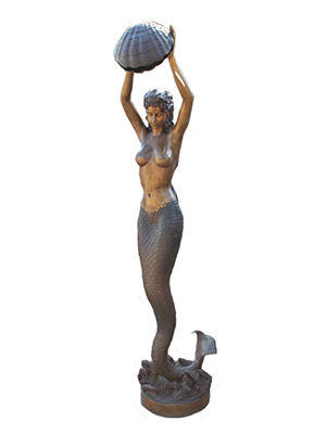 Bronze Mermaid holding Shell Fountain - Click Image to Close
