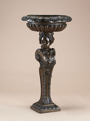 Bronze Pedestal Fountain Child Facing Right