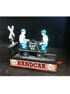 Cast Iron Handcar Mechanic Bank