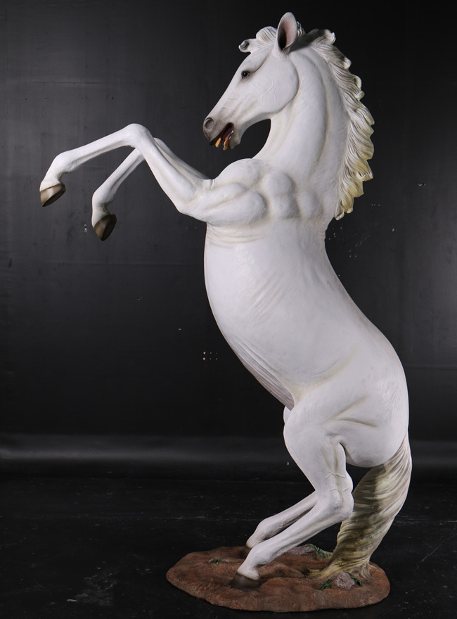 Fiberglass Rearing White Horse 8.5 Ft. Statue