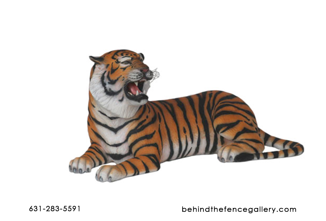 Tiger Laying Statue With Open Mouth