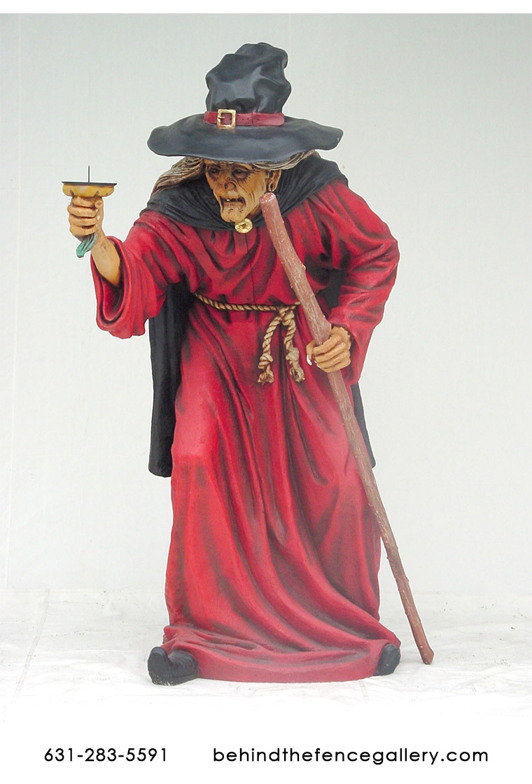 Female Witch Holding Candle Statue