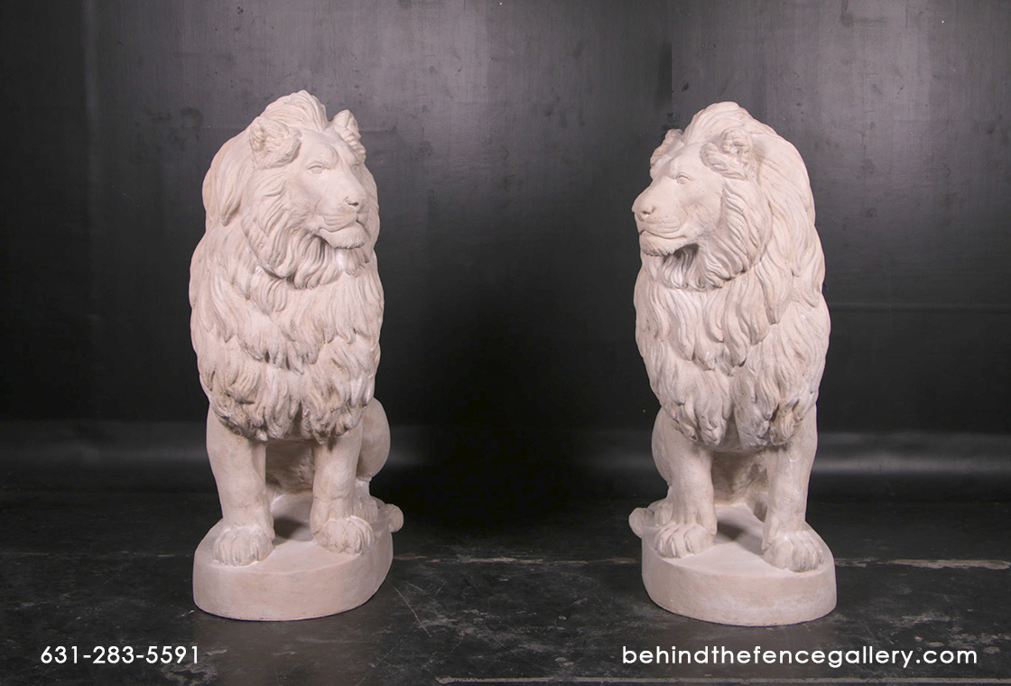 Lions Statue Set of 2 Made Of Fiberglass Resin with Stone Finis.