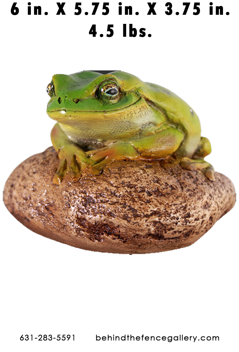 Frog on Rock Statue Green