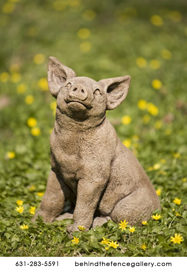 Perky Happy Young Pig Cast Stone Statue