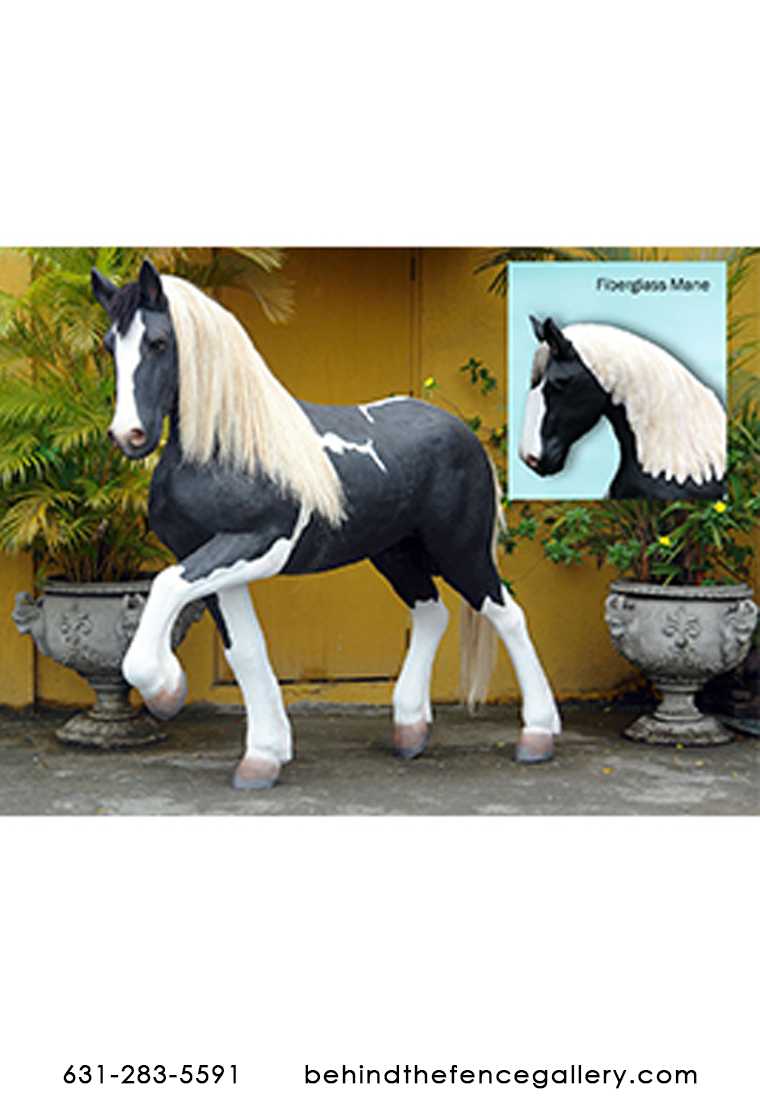 Lifesize Piebald Horse - Black & White