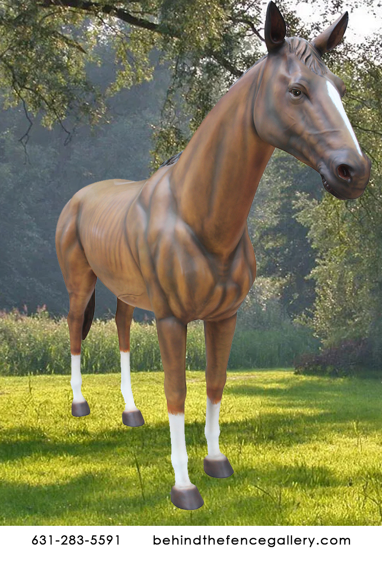 Life Size Horse Statue Standing Farm Animal Prop Smooth Finish